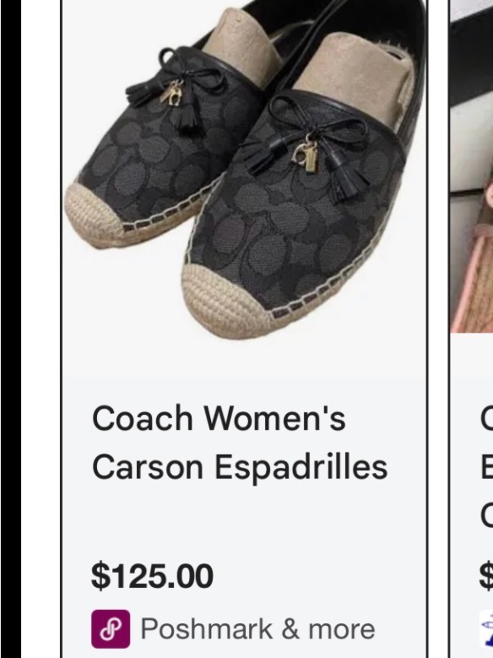 Coach Carson Espadrilles in Black with Jute Trim used 3 times